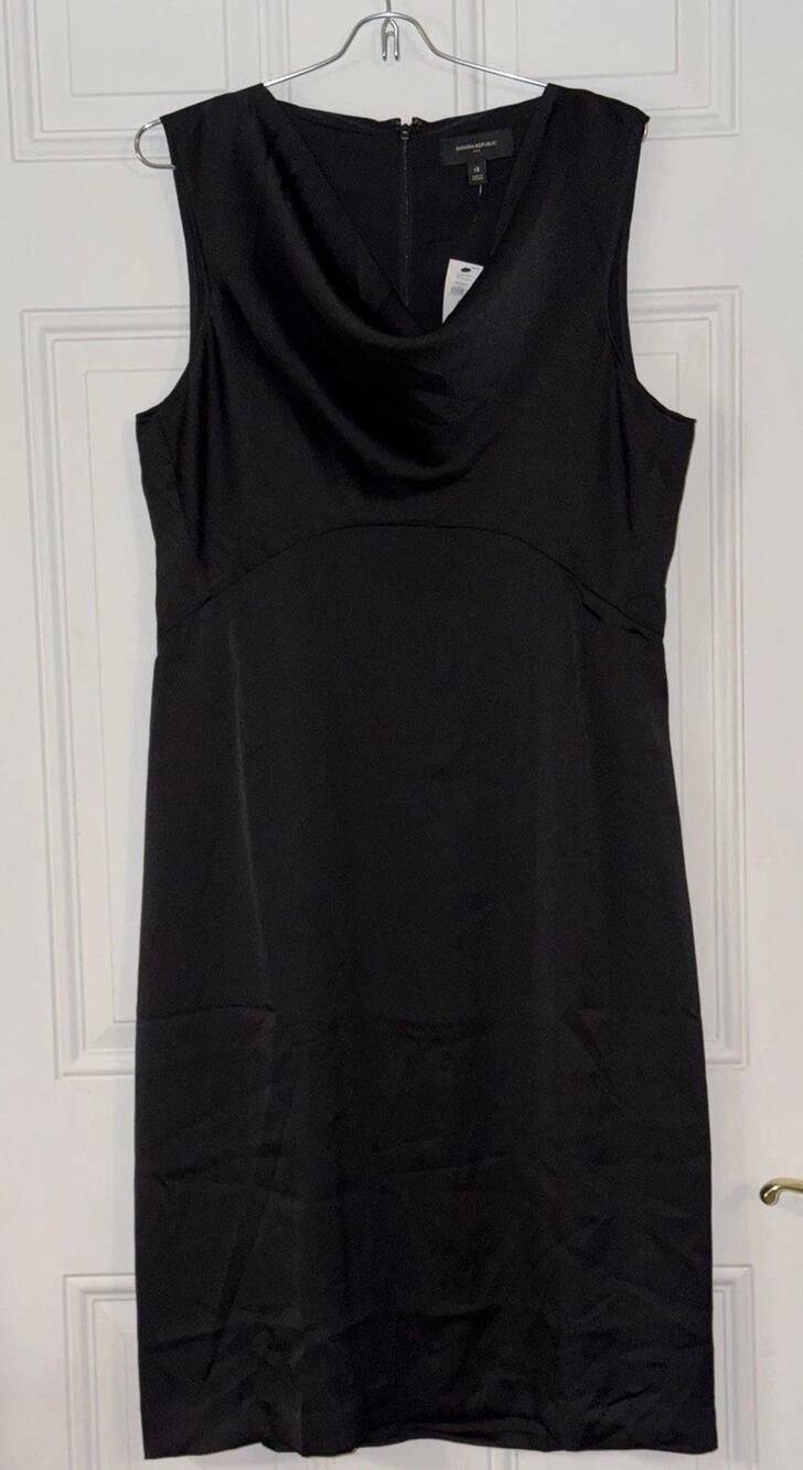 Banana Republic 12 LBD Black Dress NWT Sleeveless Zip Lined Drape Front 110.00